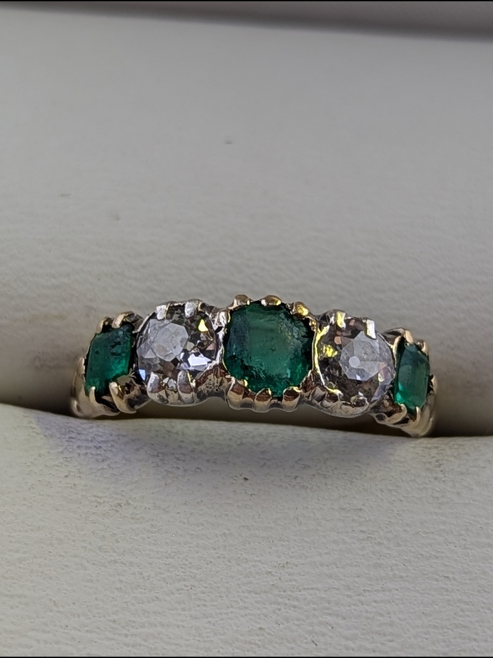 ✨ Antique Victorian 18ct Gold Emerald & Old Mine Cut Diamond Bridge Ring ✨